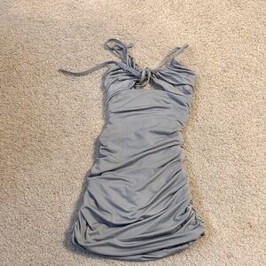 Ruched Gray Halter Dress